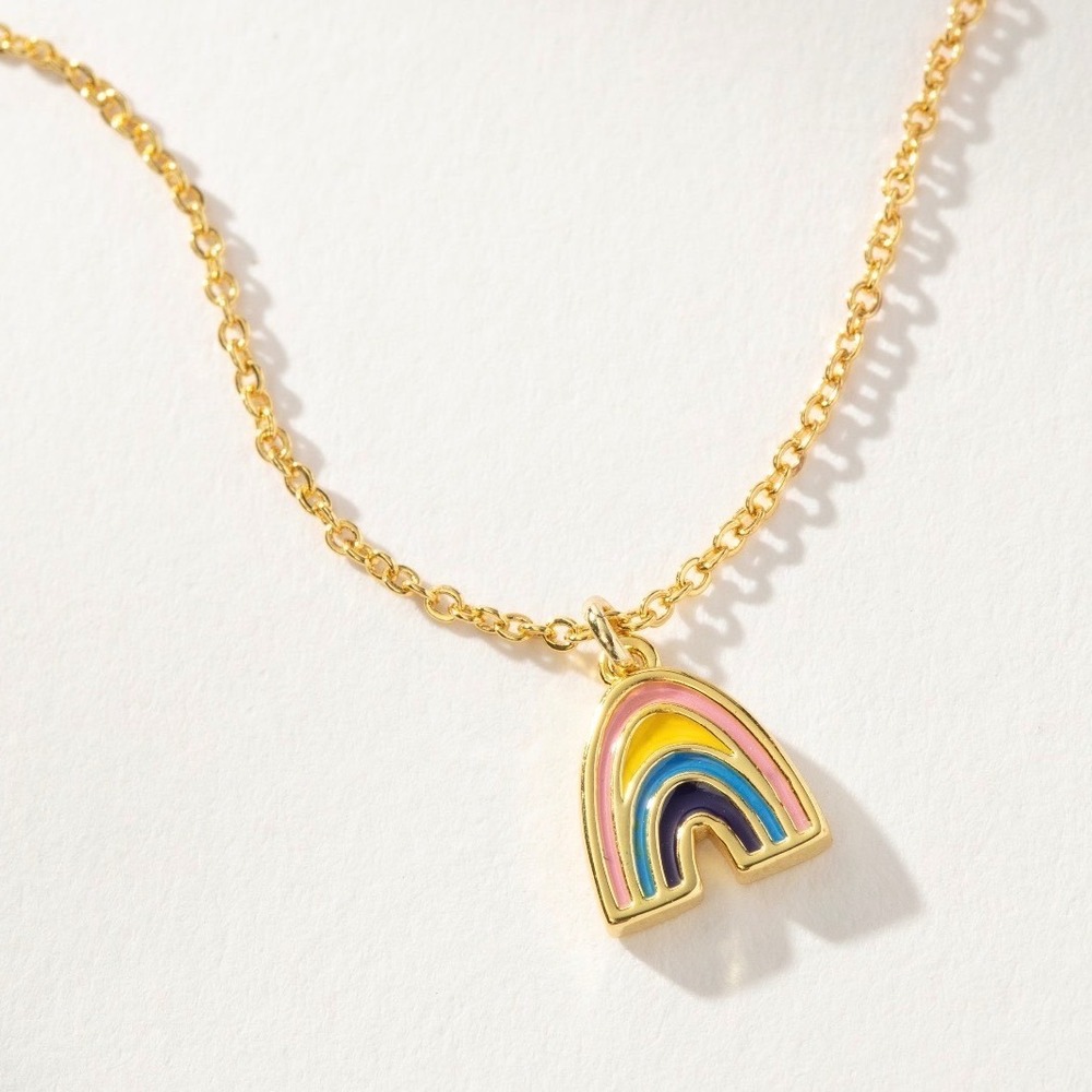 Uncommon James Gold Tone‎ Rainbow Pendant Necklace Dainty Enamel Charm 18"